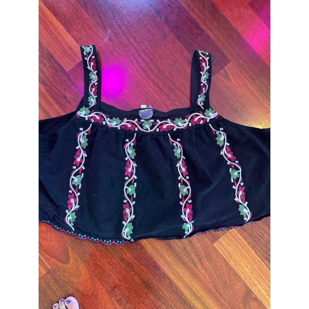 Arula Black Velvet Floral Embroidered tank Boho Festival Cottagecore Fairy XXL